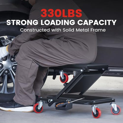 KROAK Creeper, 36 Inches 2 in 1 Z Creeper Seat 330 lbs Capacity Garage Chair Adjustable Rolling Folding Car Creeper with 6 pcs Wheels,Lay Down or Sit for Garage, Shop, Auto Repair Black - size: 36"
