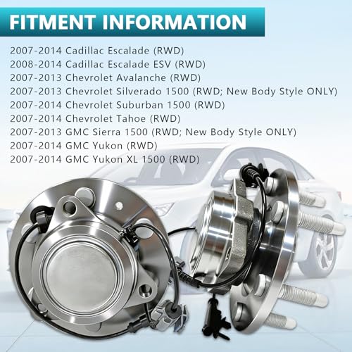 515097 Front Wheel Bearing Hub Assembly for Cadillac Escalade ESV 2007-2014, Chevrolet Avalanche Silverado Suburban 1500 Tahoe 2007-2014, GMC Yukon XL Sierra 1500 2007-2014 RWD (2PCS) - size: 515097