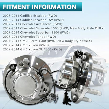 515097 Front Wheel Bearing Hub Assembly for Cadillac Escalade ESV 2007-2014, Chevrolet Avalanche Silverado Suburban 1500 Tahoe 2007-2014, GMC Yukon XL Sierra 1500 2007-2014 RWD (2PCS) - size: 515097