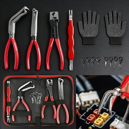 6-Pcs Kit Electrical Disconnect Pliers Set for Cars, Automotive Electrical Plug Connector Disconnect Tool and Connector Separator and Hose Clamp Pliers