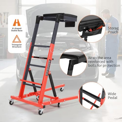 Topside Automotive Creeper,Engine Topside Creeper with Adjustable Height 48"-66", 400 Lbs Heavy-Duty Foldable Garage Creepers, 6 Swivel Casters, Padded Deck, Tool Pouch, for Truck/SUV Garage Mainten - color: orange
