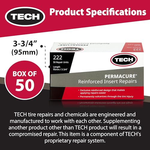 TECH Permacure Inserts – Reinforced Natural Rubber Compatible with Vulcanizing Fluid, Tubeless Sealant, Flat Repair Kits, 3-3/4" (95mm), Blue (Box of 50) for Emergency Puncture Fixes and Patch Kits