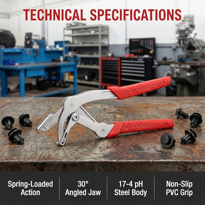 Car Clip Pliers, 17-4 PH Stainless Steel Panel Clip Removal Tool, Heavy-Duty Plastic Fastener Remover with Effort-Saving Spring Design, Damage-Free Pliers for Automotive Bumper Fender & Chassis