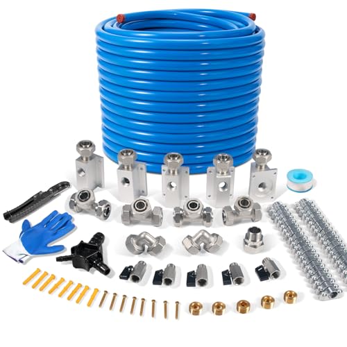 3/4"×100&200&300ft Compressed Air Line Kit for Shop/Garage, Hdpe-Aluminum Rapid Air System Includes Right Angle Fittings and Tee Fittings, Compressed Air Piping System Leak Proof&Easy to Install - size: 3/4"300FT