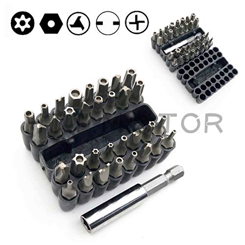 Tamper Proof 33Pc Security Bit Set Phillips Torx Hex Star Spanner Screwdriver [P/N: ET001-33-BK] - size: 33 Piece set