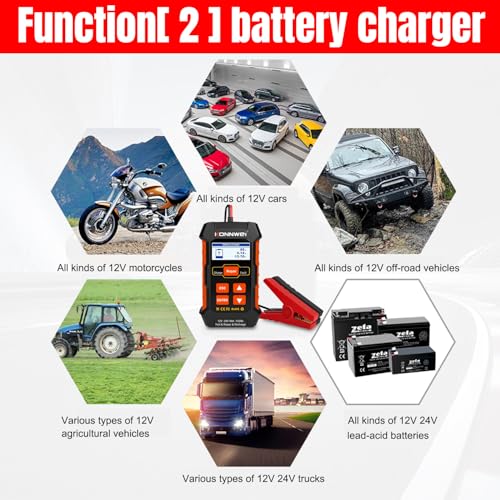 KONNWEI KW520 12V/24V Car Battery Tester, 100–2000 CCA Battery Load Analyzer, Automotive Battery Tester with Cranking, Charging, Alternator & Starter System Test, for Cars, Trucks, SUVs, Motorcycles