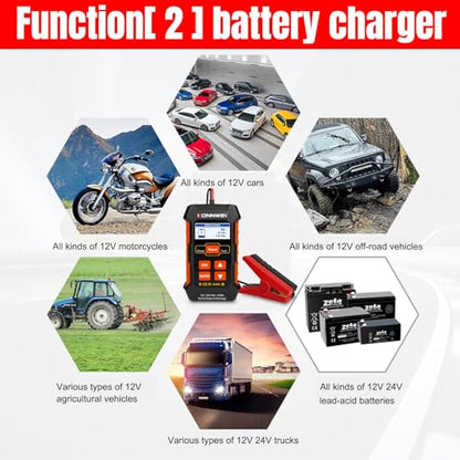 KONNWEI KW520 12V/24V Car Battery Tester, 100–2000 CCA Battery Load Analyzer, Automotive Battery Tester with Cranking, Charging, Alternator & Starter System Test, for Cars, Trucks, SUVs, Motorcycles