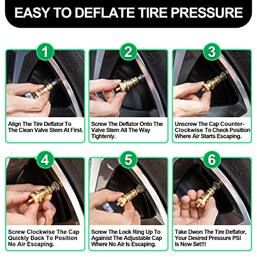 Spurtar Tire Deflator, 6-30 PSI Air Down Tire Deflators Offroad Accessories | 4 Pack with Storage Bag, For Jeep, Car, Truck, Motorcycle, ATV