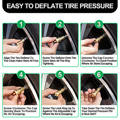Spurtar Tire Deflator, 6-30 PSI Air Down Tire Deflators Offroad Accessories | 4 Pack with Storage Bag, For Jeep, Car, Truck, Motorcycle, ATV