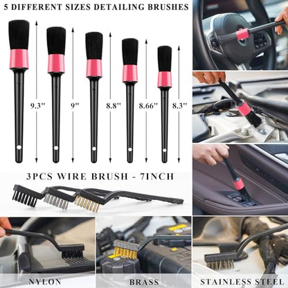 41Pcs Car Cleaning Wash Kit Interior Detailing Cleaner Kit with High Power Handheld Vacuum, Collapsible Bucket, Windshield Tool, Snow Shovel, Tire Brush, Complete Car Care Tools, Pink - color: Pink, size: 41Pcs