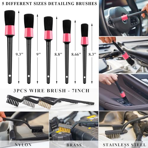 41Pcs Car Cleaning Wash Kit Interior Detailing Cleaner Kit with High Power Handheld Vacuum, Collapsible Bucket, Windshield Tool, Snow Shovel, Tire Brush, Complete Car Care Tools, Pink - color: Pink, size: 41Pcs