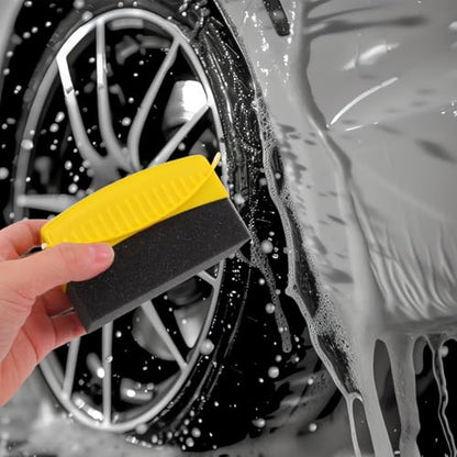 GLEAVI 2pcs Car Tire Dressing Applicator Pads with Lid, Reusable Tire Shine Sponge and Wheel Cleaning Brush Set for Auto Detailing and Interior Maintenance