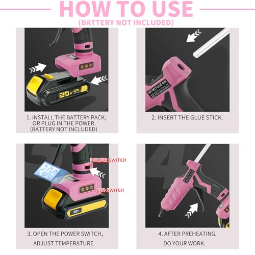 100W Cordless Glue Gun for Dewalt 20V MAX Battery- 20 Full Size Glue Sticks | Digital Temperature Adjustable High Temp Full Size Heavy Duty Hot Glue Gun (Battery Not Include) - size: Full Size