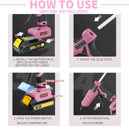 100W Cordless Glue Gun for Dewalt 20V MAX Battery- 20 Full Size Glue Sticks | Digital Temperature Adjustable High Temp Full Size Heavy Duty Hot Glue Gun (Battery Not Include) - size: Full Size