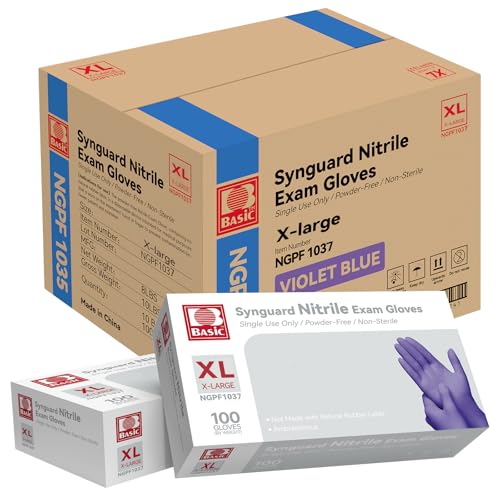 Basic Nitrile Exam Gloves, Medical Violet Blue Gloves Disposable Latex Free Powder-Free For Exam, Food Prep, Cleaning, X-Large Case Of 1000, XL, NGPF1037 - size: X-Large, style: Pack of 1000