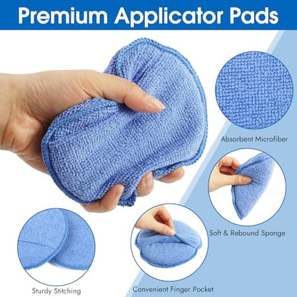 10 Pack Wax Applicator Pads Microfiber with Finger Pocket for Car Wax | 10-pack microfiber foam pads with finger pocket, Scratch-free waxing for cars & household, Machine washable & reusable - color: Blue