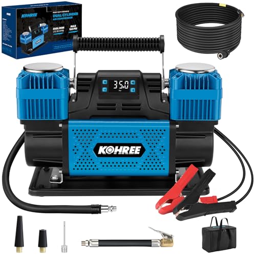 Kohree 12V Dual Cylinder Air Compressor with Digital Display Panel, Heavy Duty 12.35CFM Fast Tire Inflator Tire Pump for Offroad Truck RV 4x4 Vehicle, Max 150 PSI - style: Digital-Dual Cylinder