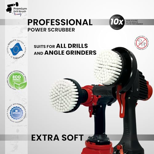 Premium Drill Brush Professional– 2in1 for Drills & Angle Grinders Extra-Soft 4in White | Scratch-Free Cleaning Brush for Carpet, Upholstery, Leather Seats, Glass, Furniture and Car Interior - color: White