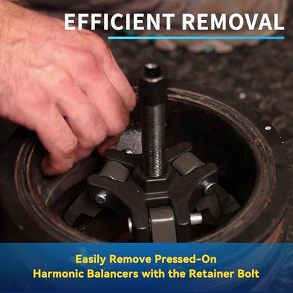 Harmonic Balancer Puller Installer Kit Set, Adjustable 3-Jaw Puller for Removing Harmonic Damper Pulley Compatible with Chevy GM Chrysler Ford ect