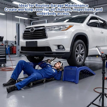 Heavy Duty Car Ramps for Oil Changes, 2 Pack Solid Steel Vehicle Ramps, 8,000 LBS Capacity Per Pair, 35" x 12" x 9.5", Auto Service Ramps, 9" Tire Track Width, Traction Hole Surface, Blue - color: Blue