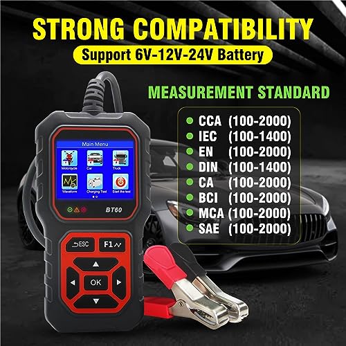 12V/24V Automotive Battery Tester Digital Auto Battery Analyzer Charging Cranking Tester for Car Truck Motorcyle Vehicle RV