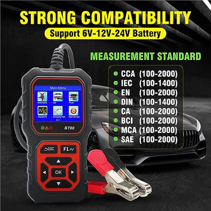 12V/24V Automotive Battery Tester Digital Auto Battery Analyzer Charging Cranking Tester for Car Truck Motorcyle Vehicle RV