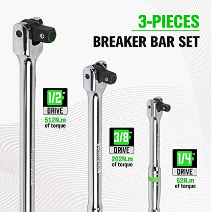 SWANLAKE GARDEN TOOLS 6-Piece Premium Breaker Bar Set, 1/4", 3/8" & 1/2" Drive, Heavy Duty Breaker Bars, 6-inch, 10-inch, 15-inch Length with 180° Rotatable Head - style: 6PCS SET