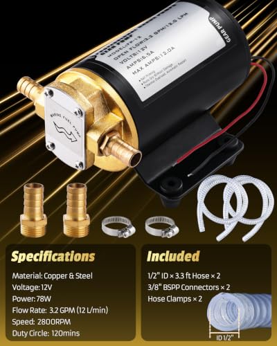 12V Oil Extractor Pump, 3.2GPM Electric Gear Oil Pump, Oil Transfer Pump for Engine Oil, Gear Oil, Trans Fluid Change, Boat Oil Drain Pump Scavenge Pump for Car, Truck, Mower, Marine