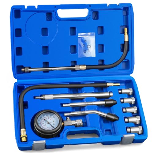 11PC Compression Tester, Automotive Engine Compression Tester Adapter Kit, Engine Cylinder Leak Down Compression Test Motor Pressure Gauge with M10 M12 M14 M16 M18 (All Vehicles)