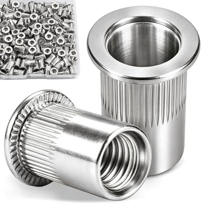 180Pcs 10-24 UNC Rivet Nut, 304 Stainless Steel Rivnut Kit, Flat Head Knurled Body Threaded Insert Nutsert Set for Metal Sheet, Automotive, DIY - size: SS 10-24 180pcs
