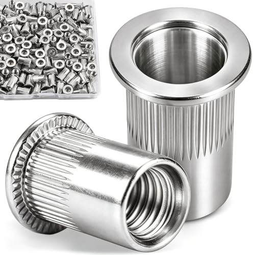 180Pcs 10-24 UNC Rivet Nut, 304 Stainless Steel Rivnut Kit, Flat Head Knurled Body Threaded Insert Nutsert Set for Metal Sheet, Automotive, DIY - size: SS 10-24 180pcs