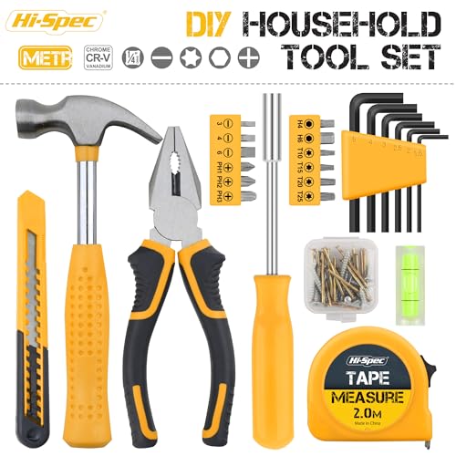 Hi-Spec Small Tool Kit Compact Set for Home and Office DIY, Yellow | 25pc, Mini Tool Box, Basic Household Repairs, Starter Toolkit, Compact Case, Everyday Fixes, Apartment and office tool set - color: Yellow, size: 25 Piece