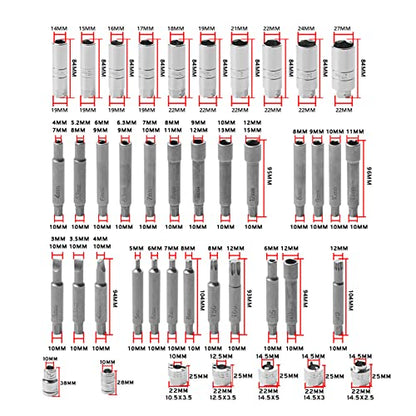 43pc Shock Absorber Strut Nut Go-Thru Socket Set Kit Ratchet Steering Hub Suspension Shock Absorber Nut Removal Tool
