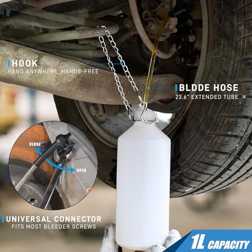 SMOTIVEPRO 2L Manual Brake Bleeder Kit with 4 Master Cylinder Adapters, One Person Brake Fluid Bleeding Tool Compatible with GM, Ford, Honda, BMW and More for ABS & Clutch Systems - size: with 4-adapter set(for multi-vehicle)
