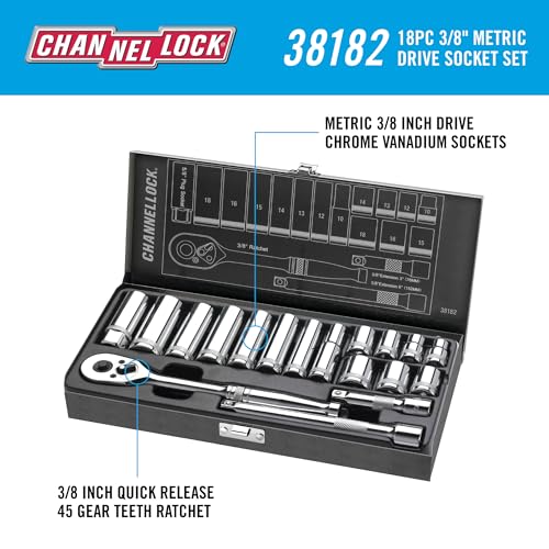 Channellock 38182 3/8" Drive Metric Socket set, 18 Piece - size: 18 Piece Metric - 3/8" Drive