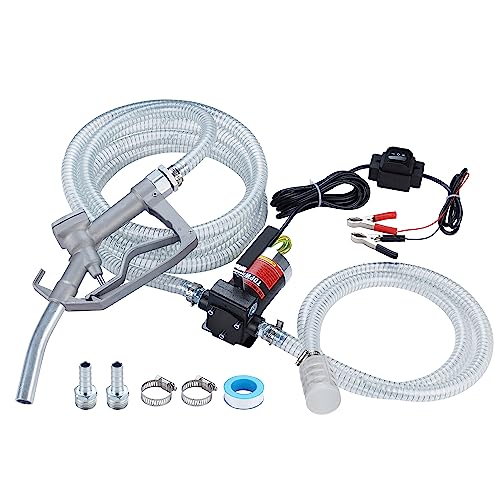 TOPWAY 12V DC Gasoline Fuel Pump Kit, Self-priming Oil Transfer Pump with Handle, Reversible Pumping, Overheat Protection, Explosion-Proof, Oil Hose, Nozzle for Gasoline Fuel Diesel Kerosene Removal - style: 12V 3.7GPM KIT