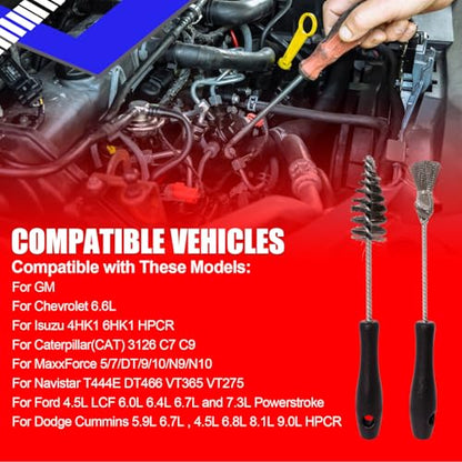 SMMS 2PCS Injector Sleeve Cup Bore Seat Cleaning Brush Kit for Ford Powerstroke 7.3L 6.0L 6.4L 6.7L 1994-2018, Caterpillar(CAT) 3126 C7 C9 Navistar, Replaces OE AP0084 AP0085 3252
