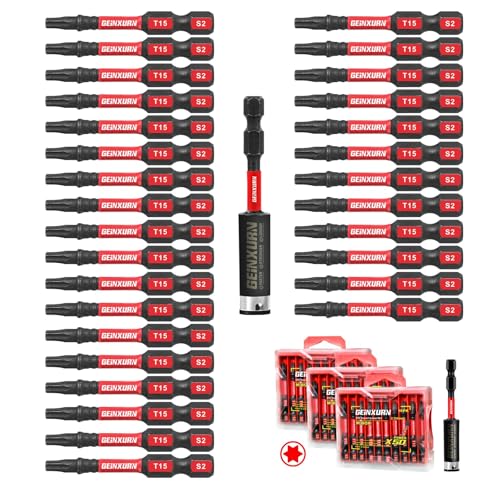 Geinxurn 30Pieces 2 In. T15 Impact Tough Magnetic Screwdriver Bit Set, #15 Torx Head Power Bits, S2 Alloy Steel Star Bits with 1Pc Impact Bit Holder and Storage M-Box - color: 31 Pcs, size: T15 - 2 in