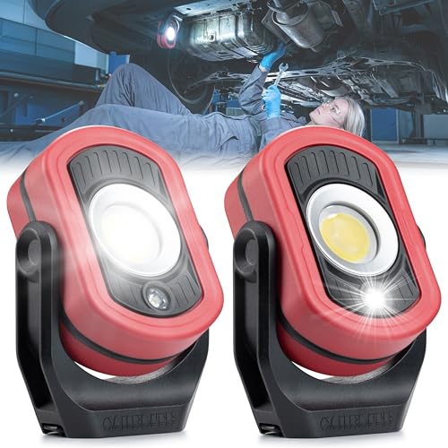 Rechargeable Work Light, 1500 Lumens Dual LED Mechanic Light, 5200mAh, 4 Lighting Modes, IP66 Waterproof & IK08 Impact Resistant, Strong Magnetic Base for Auto Repair, Inspection & Jobsites (2, Red) - color: Red1500-2PK, size: 2 Pack-1500lm
