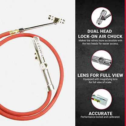 Milton 553 Heavy-Duty Truck Tire Inflator with Pressure Gauge, 5' Hose Dual Lock-on Air Chuck, Made in USA (OSHA Compliant) 10-160 PSI