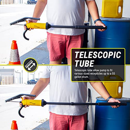 TERA PUMP TRLVPOLY01 Polypropylene 55 Gallon Lever Action Drum Pump | Flow Rate Adjustable, Various Viscosities, Telescopic Suction Tube, Fits 15 to 55 Gallon Drums - color: Yellow