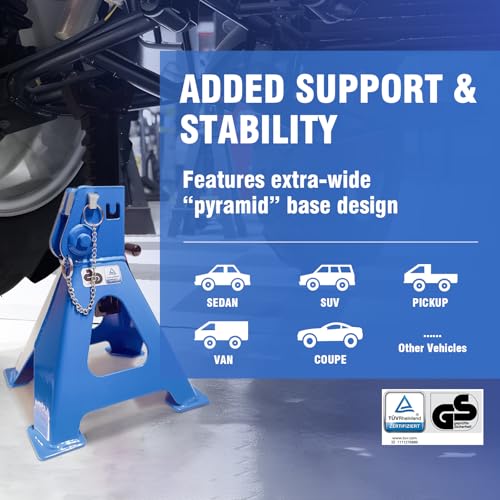 Car Jack Stands 3 Ton with Double Locking and Large Foot Base for Lifting Cars,SUVS,MPVS, Heavy Duty Steel, 6600 lb Capacity, 2 Packs - size: 3T