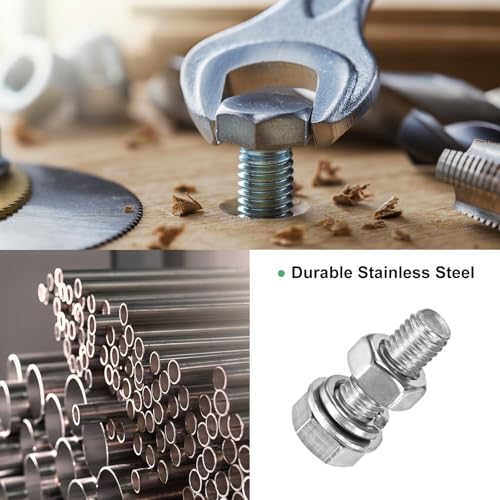 M METERXITY 10-Pack Hex Head Screw Bolt with Nuts Flat & Lock Washers M5x14mm Stainless Steel Bolts and Nuts Kit Fully Threaded Metric Bolt Assortment for Equipment/Machinery - size: M5x14mm