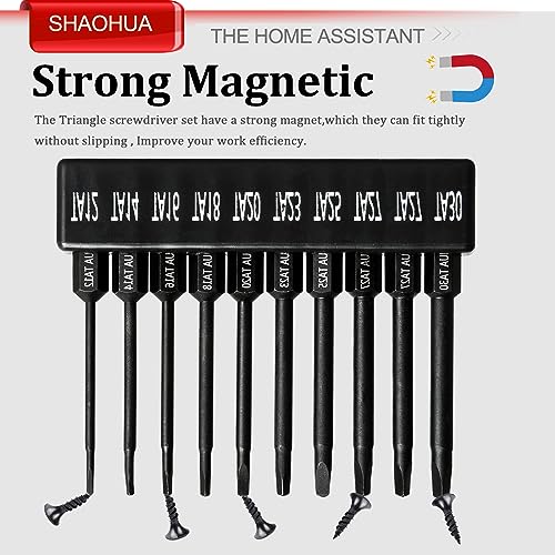 10PCS Triangle Screwdriver Set, 2.5Inch Long Triangle Screwdriver, Magnetic Screwdriver Bit Set, S2 Steel Screwdriver Drill Bit Set,1/4 Hex-Shank Drill Bit Set, Sizes TA12/14/16/18/20/23/25/27 (x2)/30 - style: A. Triangle Screwdriver Bits