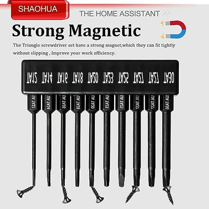 10PCS Triangle Screwdriver Set, 2.5Inch Long Triangle Screwdriver, Magnetic Screwdriver Bit Set, S2 Steel Screwdriver Drill Bit Set,1/4 Hex-Shank Drill Bit Set, Sizes TA12/14/16/18/20/23/25/27 (x2)/30 - style: A. Triangle Screwdriver Bits