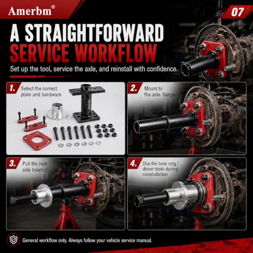 Rear Axle Bearing Puller & Installer with ABS Tone Ring Tool Kit, Heavy Duty Wheel Bearing Removal Press Tool, Compatible with 1995-2020 Toyota Tacoma, Tundra, 4Runner, Hilux, T100 Trucks
