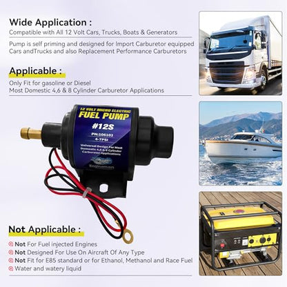 Micro Electric Gasoline Fuel Pump Universal with 5/16 Inch (8mm) ID Fuel Line Hose 6.56FT 12V 1-2A 35GPH 4-7 P.S.I. Operating Fuel Pressure - color: 4-7PSI 35 GPH for Gasoline+ 6.56FT Fuel Line