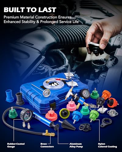 Orion Motor Tech Coolant Pressure Tester Kit, 26pc Coolant Vacuum Refill Kit with 18 Radiator Adapters, Radiator Cooling System Pressure Tester & Filler Kit with Vacuum Pump Vacuum Purge & Refill Tool