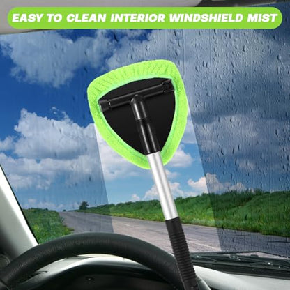 Baderke 10 Pcs Windshield Cleaner Tool Car Window Cleaning Supplies with Extendable Handle Include 6 Washable Microfiber Bonnets 2 Empty 60ml Spray Bottle Glass Wiper Kit (Green) - color: Green