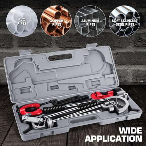 DNA MOTORING 3 in 1 Double Single Flaring Tools Kit, Flare Tool Kit Including 180 Degree Pipe Bender, Tubing Cutter For Copper, Brass, Air Conditioning Pipelines, TOOLS-00544 - style: Flaring Tools Kit